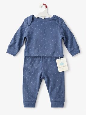 cloud island Navy Ribbed Baby Two-Piece Set with Light Blue Plus Print